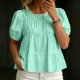 thumbnail image 5 of LEKWK Babydoll Tops for Women Puff Short Sleeve Cute Peplum Tops Pleated Casual Loose Fit Flowy Blouses Summer Beach Vacation Going Out Outfits, 5 of 5