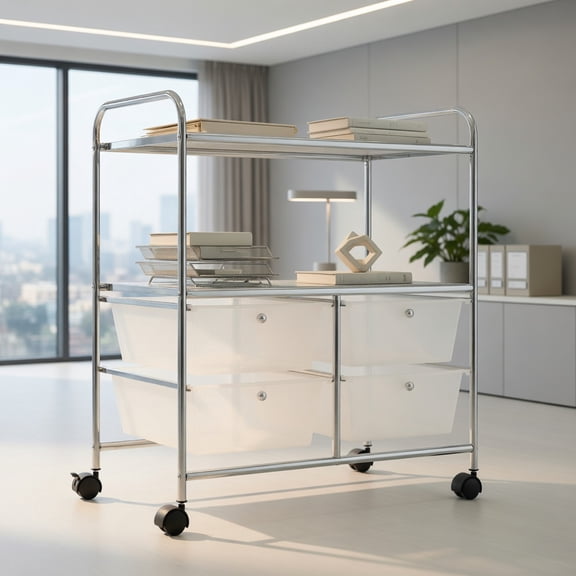 GVN 4 Drawers Shelves Rolling Storage Cart Rack-Clear, Rolling Storage Cart, Multipurpose Organizer Cart for Home, Office, School
