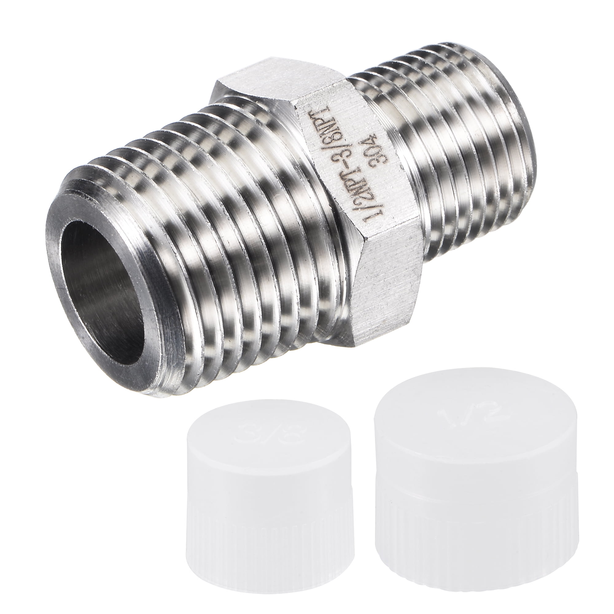 MECCANIXITY 304 Stainless Steel Hex Reducer Fitting - 3/8" To 1/4" BSPT Male Thread Adapter (3-Pack)