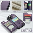 thumbnail image 3 of for iPhone 15 Plus Premium PU Leather Back Case, Multiple Card Slots Design, Double Magnetic Clasp Study Kickstand RFID Blocking Classic Phone Cover for iPhone 15 Plus, Purple, 3 of 9