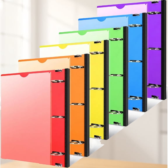 6 Pack 1.5 Inch 3 Binders, Telescoping Spine, Foldable Cover, Clear Front Pocket, Assorted Colors