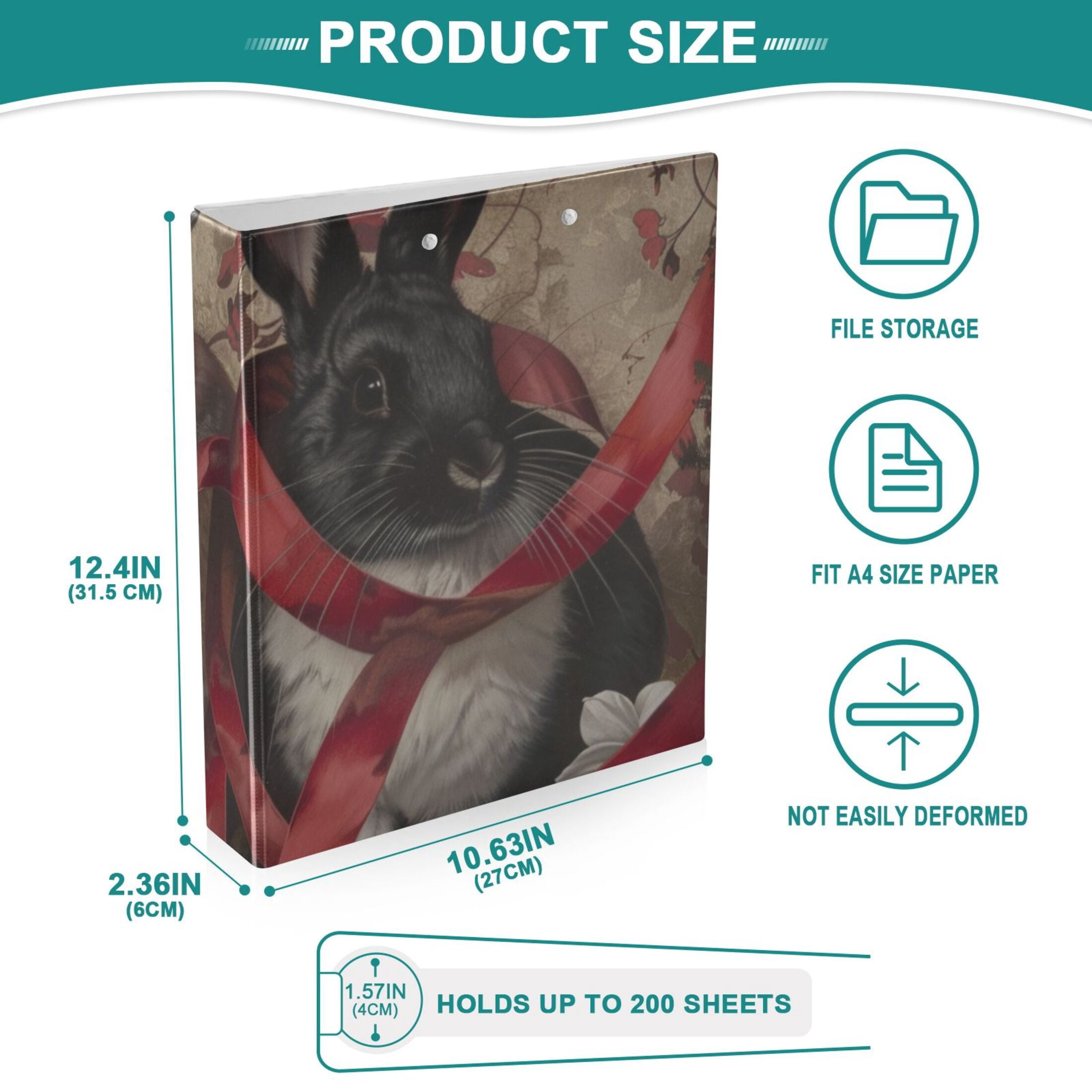 Ribbons Rabbits 3 Ring Binders 1.5 inch Hardcover File Folders with Interior Pockets A4 Size Organizer for School Office Hospital