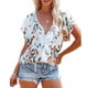 thumbnail image 1 of Camisa Informal Para Mujer, Boho, Manga Corta, Transpirable, Fácil De Combinar, Con Botones, Cuello En V Con Volantes Suaves Para El Verano, Para La Oficina, Para Niñas, Para El Cergrey Blanco S, 1 of 6