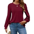 thumbnail image 2 of Fantaslook Eyelet Blouses for Women Dressy Casual Long Sleeve Shirts Crew Neck Fall Trendy Tops, 2 of 8