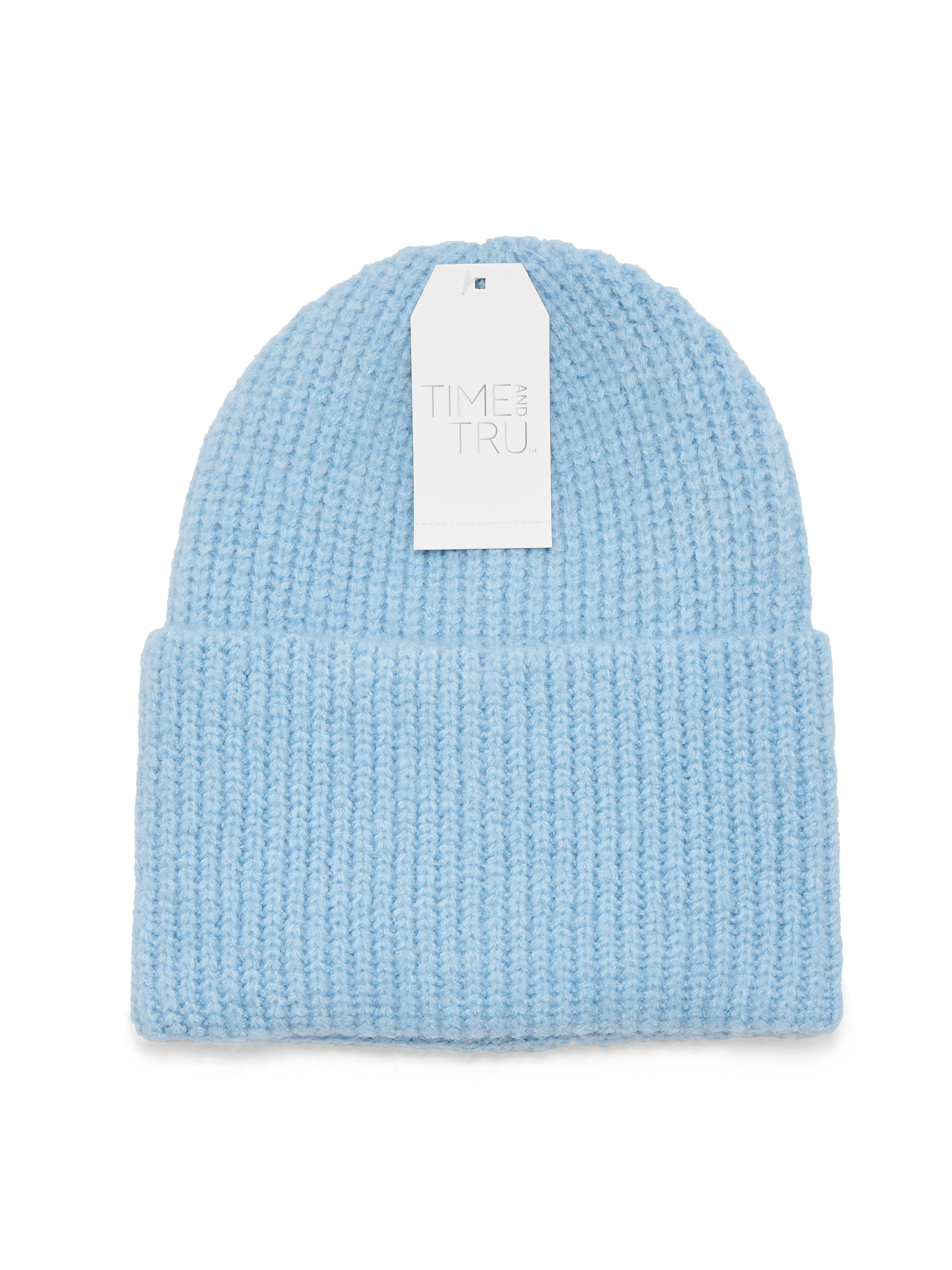 Time and Tru Women's Wide Cuff Beanie Hat, One Size, Blue