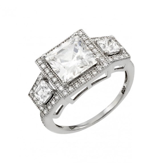 Sterling Silver 925 Rhodium Plated Micro Pave Clear Cubic Zirconia Ring White Jewelry Female Size 6