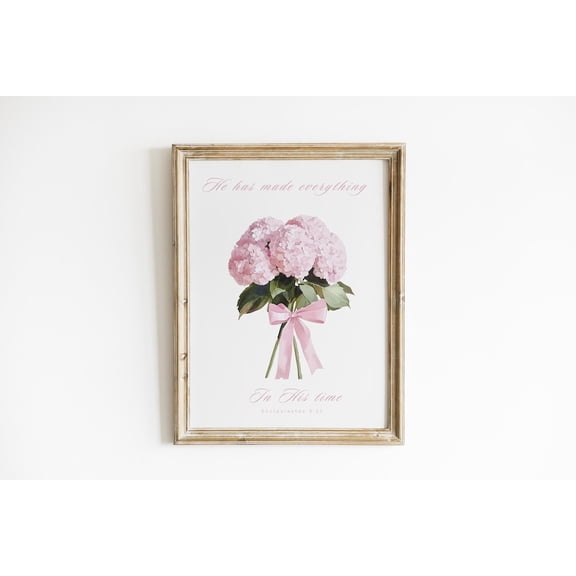 Christian Wall Art Pink Hydrangea Bible Verse Print Scripture Nursery Girl, Unframed Paper Poster 8x10in