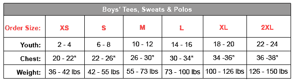 Shirt Size Chart Boys