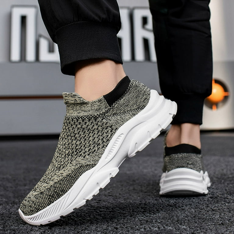 PMUYBHF Mens Walking Sneakers Slip on Running Shoes Men No Laces Men Sports Shoes Fashion Pattern Summer Mesh Breathable Comfortable and Non Slip