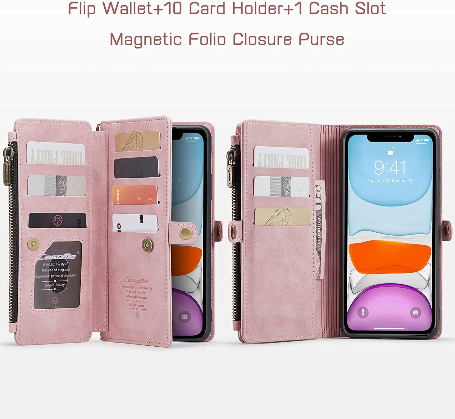 Ozmatip Magnetic Leather Flip Cell Phone Case with Lanyard Strip for Apple iPhone 11, Rose Pink