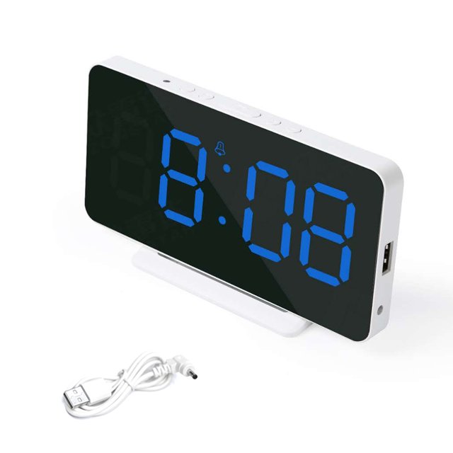 yingyy LED Digital Alarm Mirror Electronic Large Screen Tabletop Clock Display Decorations Clocks Living Room Bedroom Office Blue 1Set