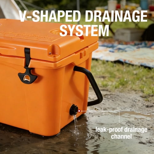 25QT Portable Hard Cooler, Insulated Ice Chest with Bottle Opener & Cup Holder, Built-in Ruler, Ideal for Travel, Beach, Camping, Fishing & Outdoor Activities