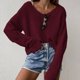thumbnail image 2 of Suéter de cuello en V de gran tamaño fuera del hombro Slouchy manga larga suéter de color sólido para mujeres vino rojo S, 2 of 5