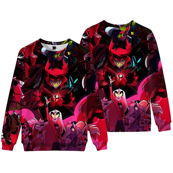 XUANXIAOJIANG Hazbin Hotel Digital printing fashion street trend off shoulder round neck long sleeved sportswear