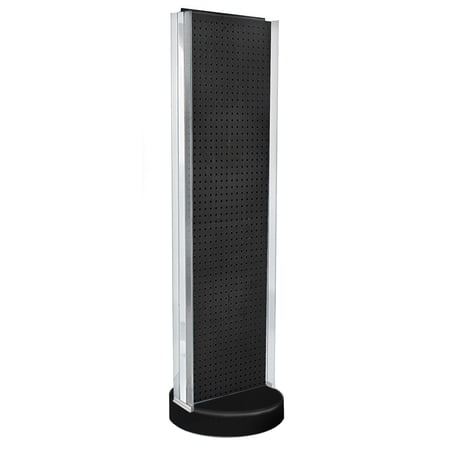 Two-Sided Pegboard Floor Display w/ C-Channel Sides on Revolving Round Studio Base. Spinner Rack Stand. Panel Size: 16 W x 60 H