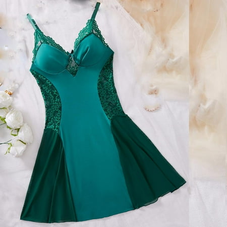 ZZwxWA Women Lingerie V Neck Nightwear Sleepwear Lace Chemise Lingerie Mini Mesh Wedding Nightie Bridal Nightdress