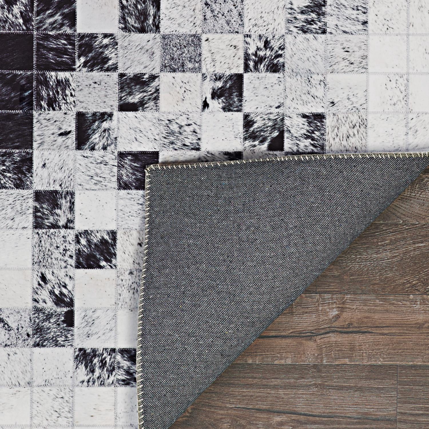 Couristan Prairie Hygee Blocks Coal-Ice Caps Printed Faux Cowhide Area Rug&nbsp;
