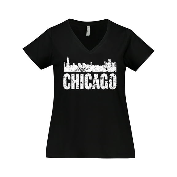 Inktastic Chicago Skyline Grunge Women's Plus Size V-Neck T-Shirt