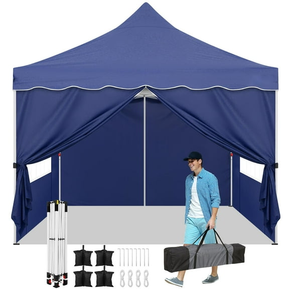 COBIZI 10x10 Pop up Canopy with 4 Removable Sidewalls, Sandbags, Stakes & Ropes, Upf 50  Easy Setup Canopy Tent Waterproof Outdoor Instant Portable Shelter for Business, Events, Vendor, Dark Blue