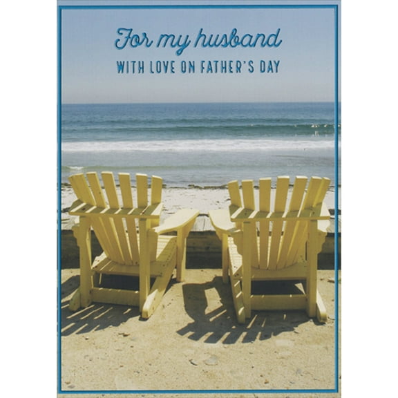 RSVP Two Adirondack Chairs on Beach Facing Beach and Waves Father's Day Card for Husband