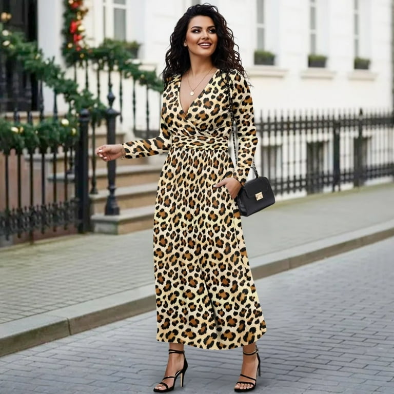 flowy leopard dress Anna-Kaci Sleeveless V Neck Maxi Dress with Leopard Print Elastic Waist Flowy A Line Long Dress, Plus-3X-18W-20W / Brown