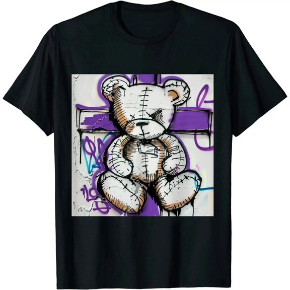 Qinduosi Court Purple Design Printed Neon Bear Sneaker Matching T-Shirt Black