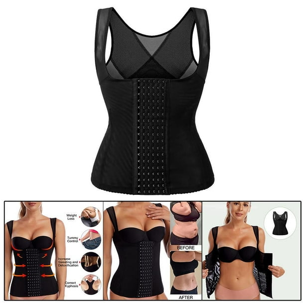 Faja Moldeadora Mujer - Encaje Con Control Abdomen - Cuello V Profundo - Talla S Negro
