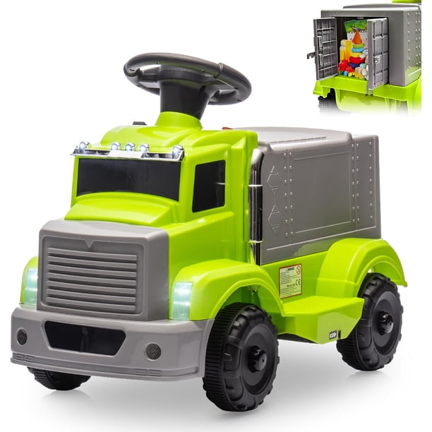 Coche eléctrico interactivo para niños 6V, automóvil para bebés con área de almacenamiento grande, música, 2 faros, 5 luces LED, incluye batería recargable 6V (verde)