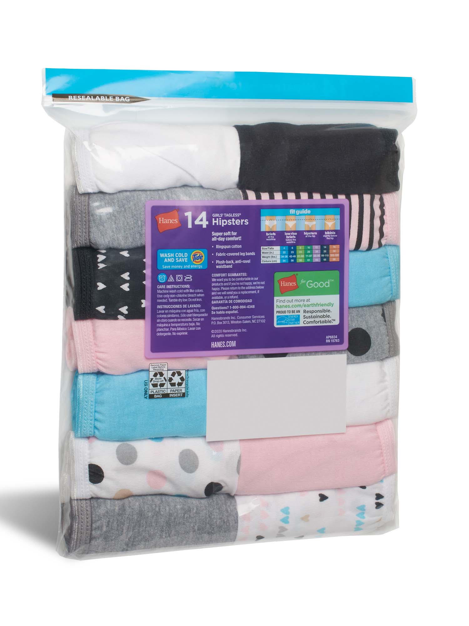 Hanes Girls Tagless Super Soft Cotton Hipsters 14 Pack Sizes 6 16 2142