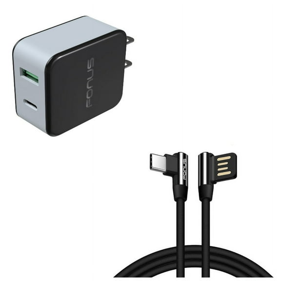 36W Quick Home Charger w 10ft Type-C Angle USB Cable E1R for Acer Liquid Jade Primo - Alcatel PulseMix, 7, Idol 5S 5 4S - ASUS Zenfone V Live, ROG Phone, AR 6 5z 4 Pro - Blackberry Motion
