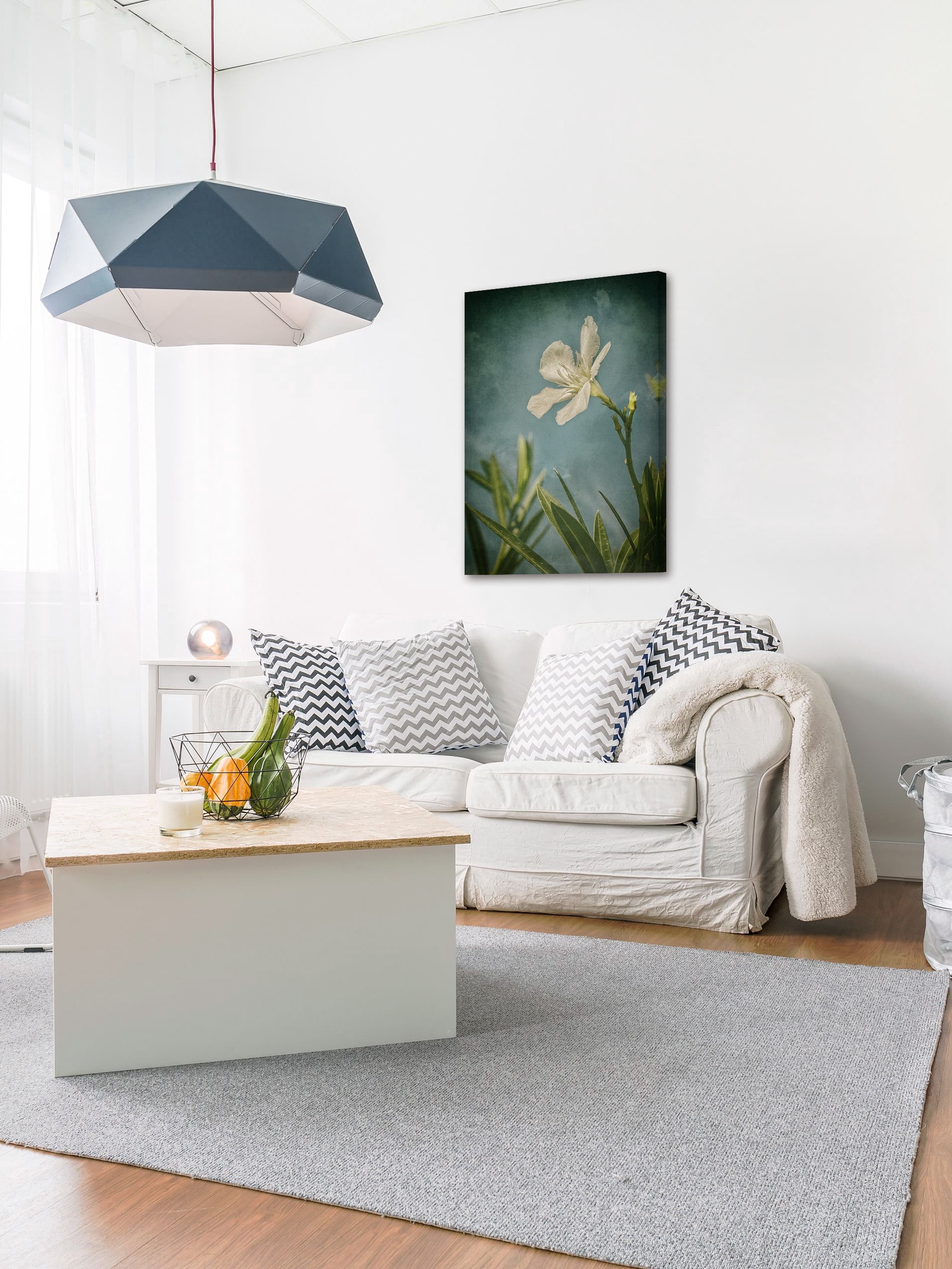 "White Flower Left" Painting Print on Wrapped Canvas