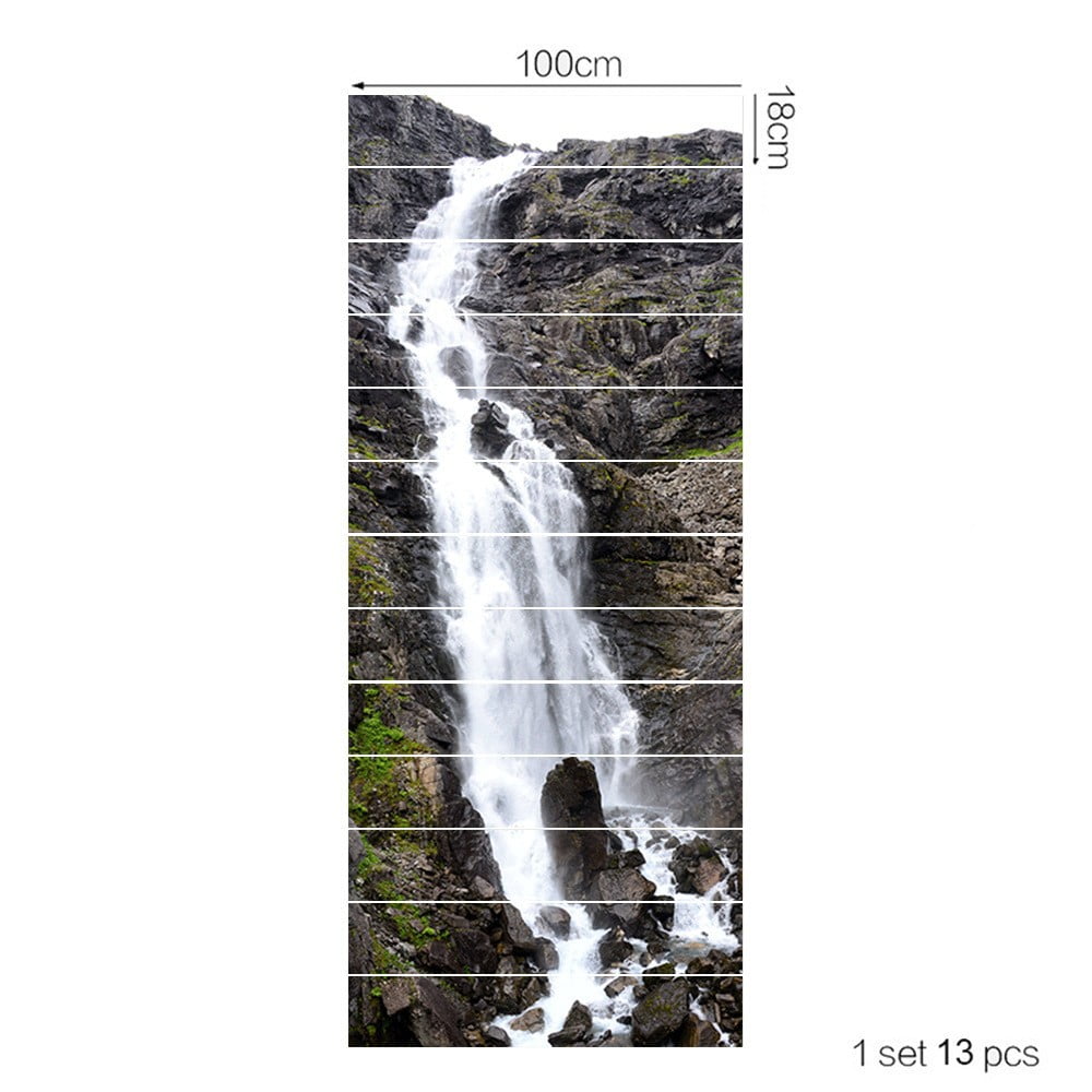 Creative Decorative 3D Waterfall Mountain Water Self-Adhesive Stair Riser Decal - 18x100cm Stair Stickers Decals Wallpaper for Walls Kitchen Bathroom Stair Decals Home Decoration