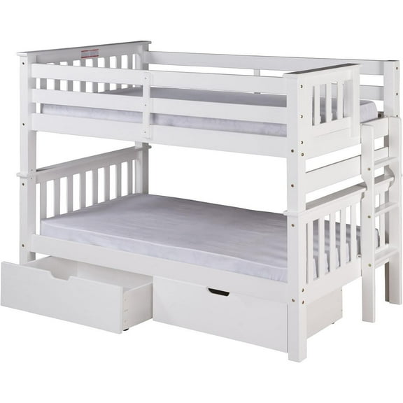 Farmhouse Bunk Beds Full Over Full Solid Wood, Under Bed Storage, Grey Twin Size