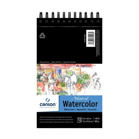 Canson Artist Series Montval Watercolor Pad, Spiral-Bound, 5-1/2 in x 8.5 in, 12 Sheets