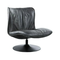 ACME Piotr Aluminum and Top Grain Leather Accent Chair with Swivel in Black