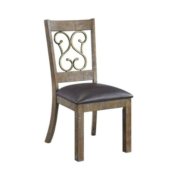 DN00981 - Side Chair (Set-2), Black PU & Weathered Cherry Finish - Raphaela