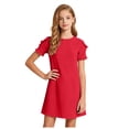 thumbnail image 1 of vigerkar Robes d'Été pour Filles T-Shirt Décontracté Col Ras du Cou Manches Pétales Robe de Vacances (Rouge, 7-8 Ans), 1 of 8