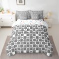 thumbnail image 2 of Homewish Modern Geometric Plaid 7pcs Bedding Comforter Set,Kawaii Cartoon Blossom Queen Bedding Sets,Gray White Checkered Queen Sheet Sets For Girls Boys,Luxury Bedroom Decor Reversible, 2 of 8
