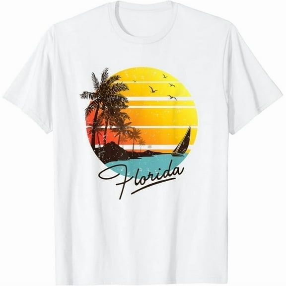100% cotton tshirts men tee Florida Sunshine State Retro Summer Tropical Beach T-shirt T-Shirt