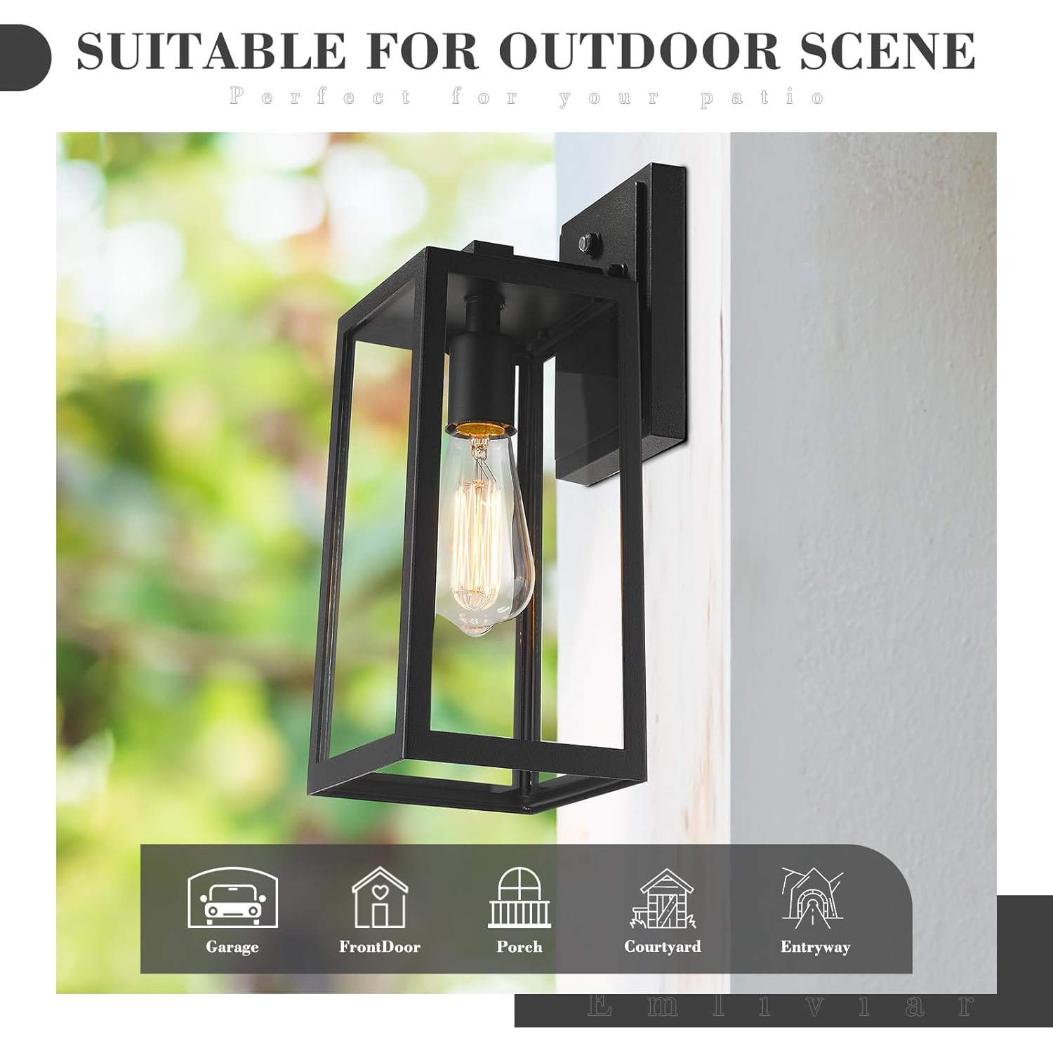 Emliviar Outdoor Wall Lantern, 13.8 Inch Exterior Porch Light in Black Finish with Clear Glass, WE212B BK