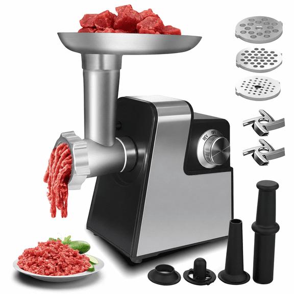Electric Meat Grinder, 2800W Max Meat Mincer with 2 Stainless Steel Blades, 3 Grinding Plates, Sausage Tube and Kubbe Kit for Home Kitchen Use