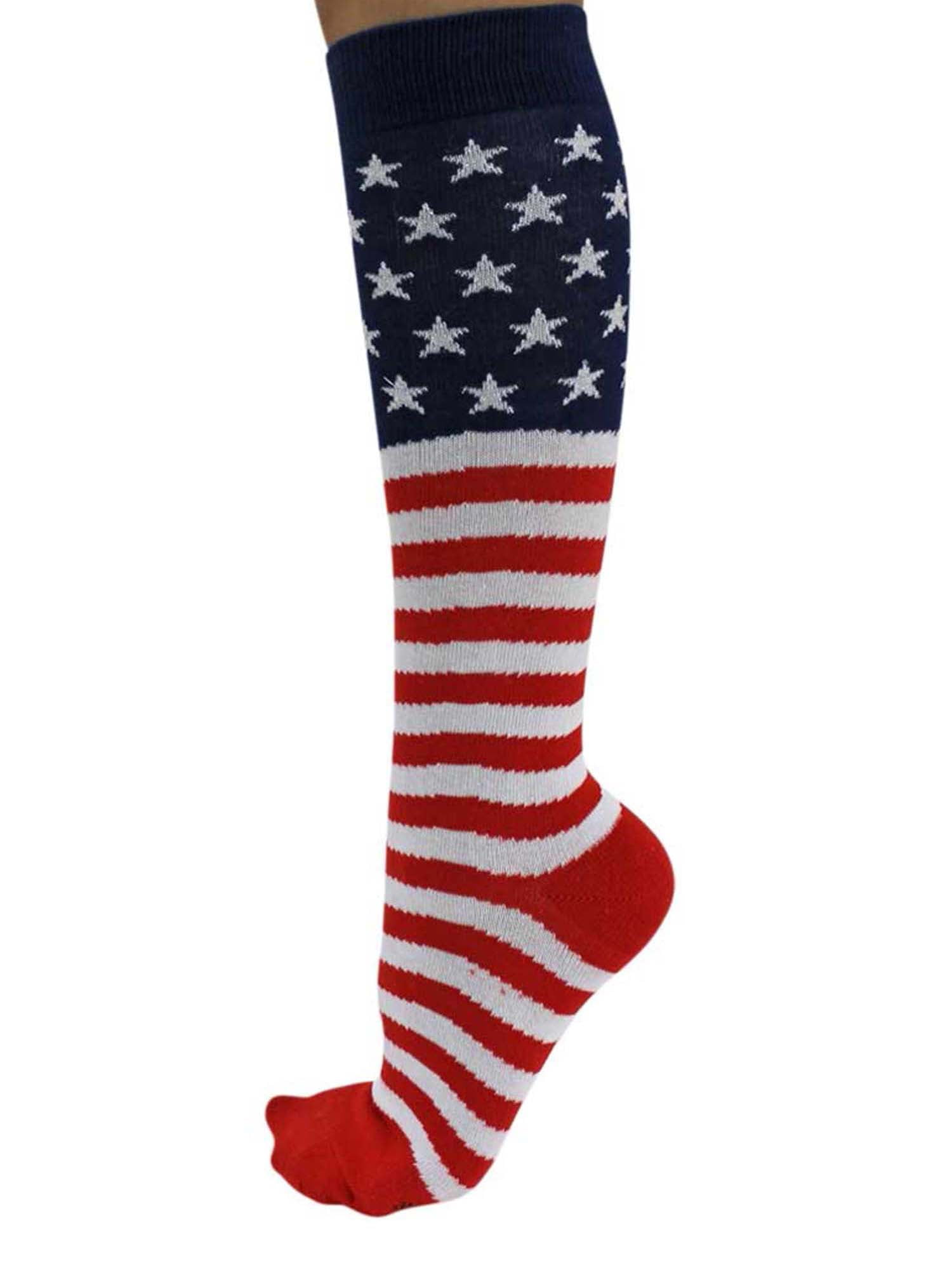 Lineman Retro American Flag Womens Knee High Socks Winter Warm Boot Socks Tube Stockings 