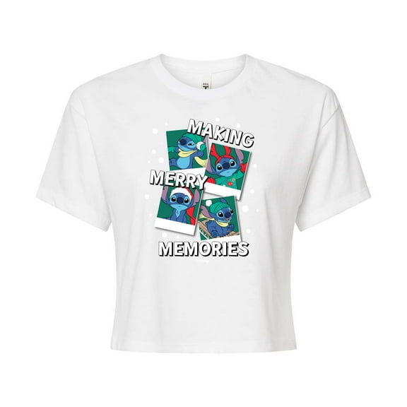 Lilo & Stitch - Making Merry Memories - Juniors Cropped Cotton Blend T-Shirt