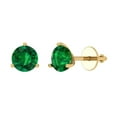 thumbnail image 2 of 2 Ct Round Cut Studs Green Emerald 14K Yellow Solid Solid Gold Everyday Dainty Earrings Screw Back, 2 of 7