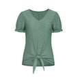 thumbnail image 4 of Kaemgyyd Tops for Women Trendy Summer Short Sleeve V Neck Basic T Shirts Breathable Tie Front Eyelet Blouses Tunic, 4 of 7