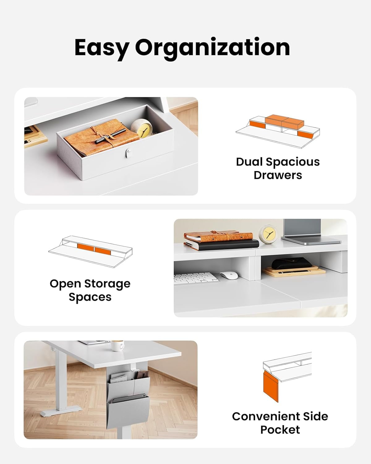 Kyspho L Shaped Electric Standing Desk, 63" Ergonomic Corner Height Adjustable Desk with Drawers, Sit Stand Computer Table with Storage for Work Office Home, White