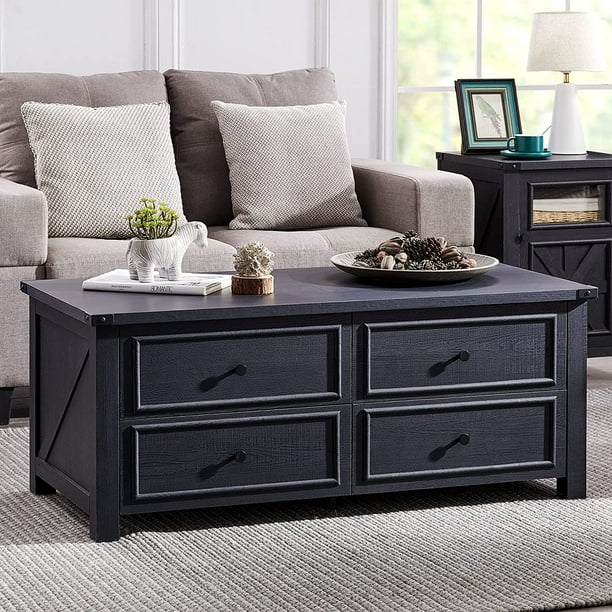 T4TREAM Farmhouse Wood Rectangle 48" Coffee Table with 4 Drawer Storage