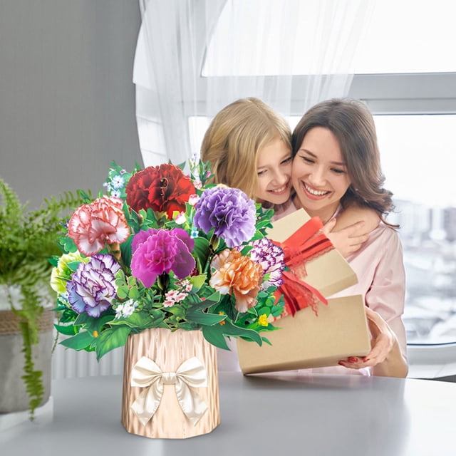 2025 Carnation Display Table Card – Souew Mother's Day Bouquet Large Set Three Greeting Card, Creative 3D Folding Border Handmade Card