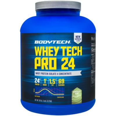 BodyTech Whey Tech Pro 24 Protein Powder  Protein Enzyme Blend with BCAA's to Fuel Muscle Growth  Recovery, Ideal for PostWorkout Muscle Building  Chocolate Mint (5