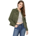 thumbnail image 1 of INSPIRE CHIC Vestes pour Femmes à Manches Longues en Faux Suède Veste de Camionneur de Moto Vert Foncé TP, 1 of 6